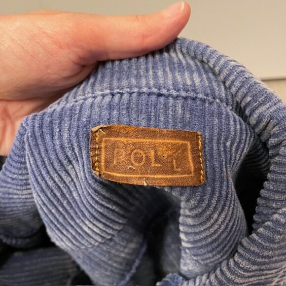 NWOT POL Distressed Corduroy Shacket Shirt Jacket Blue Raw Hem Button Down Large - Picture 13 of 16